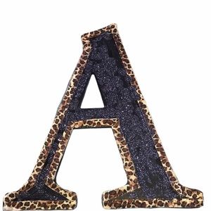 Handmade Cheetah Print Blue Sparkle “A” Wall Decor